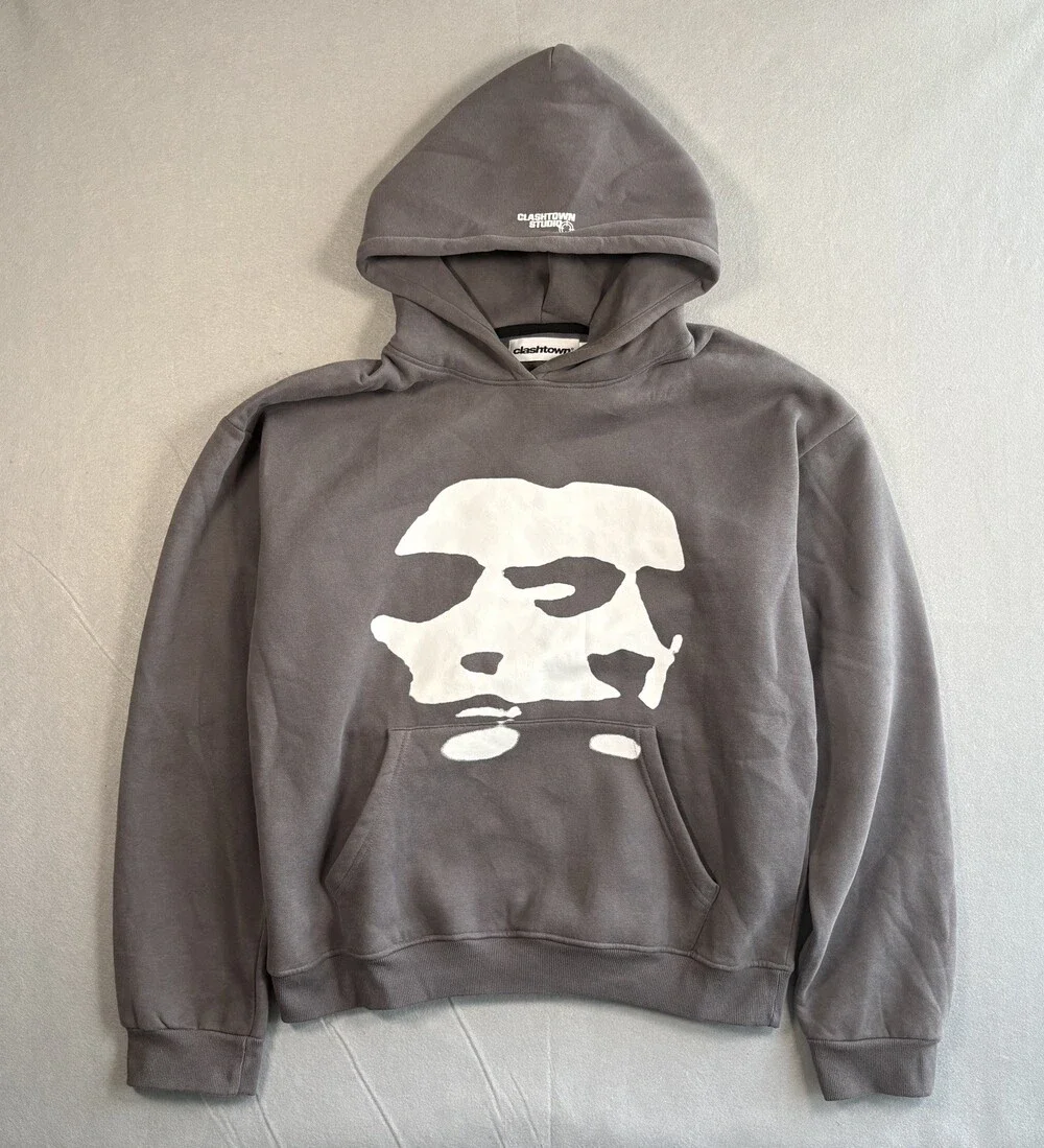 Clashtown Gray Graphic Print Pullover Hoodie 2XL Cotton Long Sleeve Pockets